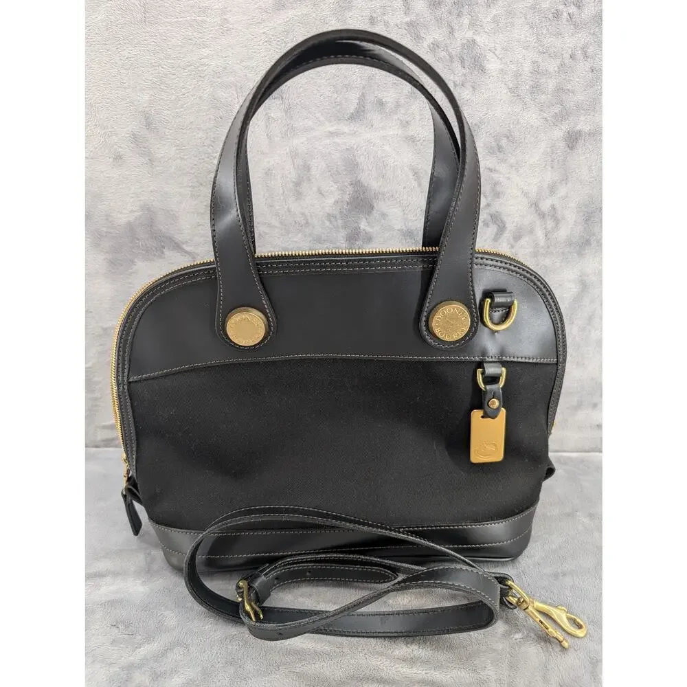 Vtg Dooney & Bourke Cabriolet Cloth Leather Black top handle made in USA satchel - Picture 2 of 13